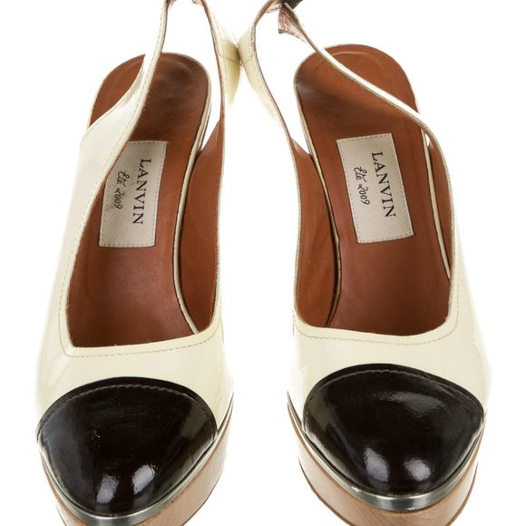 LANVIN Patent Leather Colorblock Slingback Pumps - Picture 1 of 5